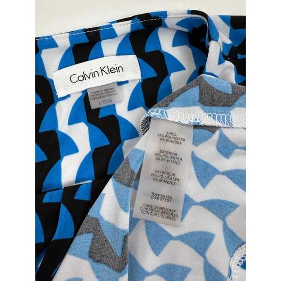 Women's Calvin Klein Sleeveless Top Blue/Black/White Geometric Print Size L - Picture 3 of 6
